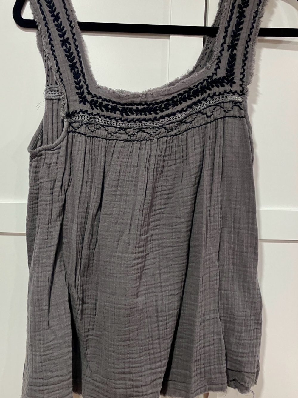 NATURAL LIFE Grey Embroidered Gauze Tank Top
